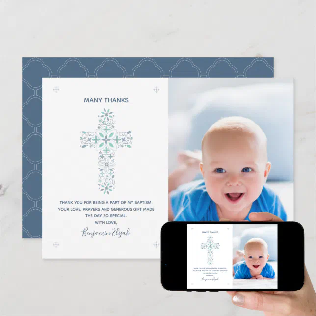 Baptism, Christening Thank You Card Baby Photo Zazzle