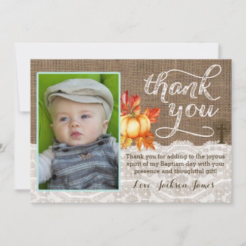 Baptism Christening Thank you Card, Pumpkins Cross