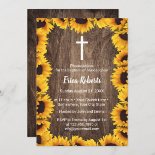 Baptism Christening Vintage Sunflowers Framed Invitation