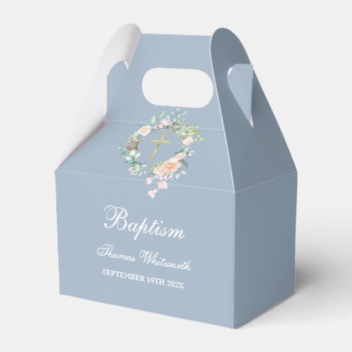 Baptism Christening Watercolor Floral Dusty Blue Favor Boxes