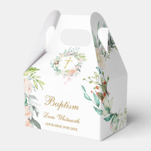Baptism Christening Watercolor Floral Gold Script Favor Boxes