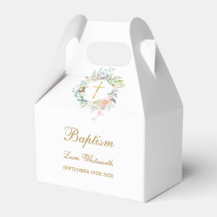 Baptism Christening Watercolor Floral Gold Script Favor Boxes
