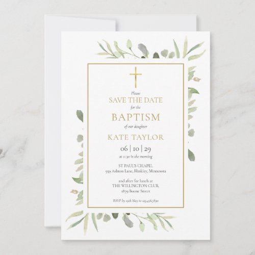 Baptism Christening Watercolor Greenery Save The Date