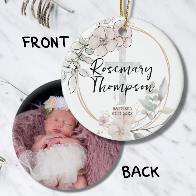 Baptism Christening Watercolor Soft Pink Flowers Ceramic Ornament (Creator Uploaded)