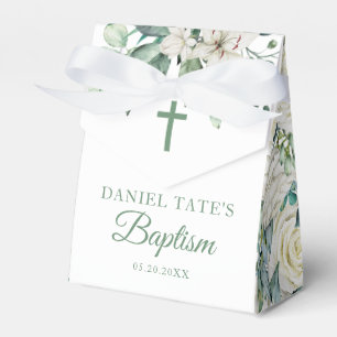 Baptism & Christening White Flowers Eucalyptus Favor Boxes