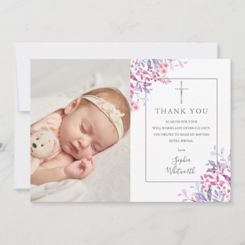 Baptism Christening Wildflowers Floral Photo Thank You Card