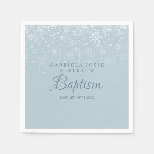Baptism Christening Winter Snowflakes Napkins (Front)