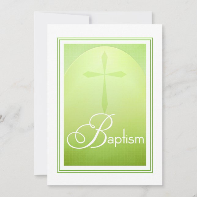 Baptism Christian Cross in Green Invitation (Front)