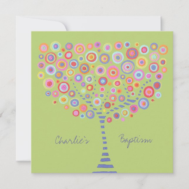 Baptism Circle Tree Retro Personalized Invitation (Front)