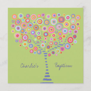 Baptism Circle Tree Retro Personalized Invitation