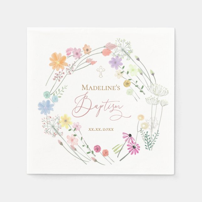 Baptism colorful wildflowers wreath napkins (Front)