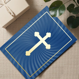 Baptism Communion Confirmation Blue Swirl Cross Foil Invitation