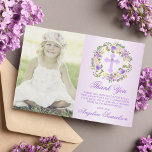 Baptism Communion Confirmation Girl Purple Photo Thank You Card at Zazzle