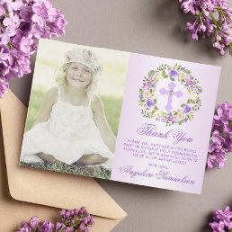 Baptism Communion Confirmation Girl Purple PHOTO Thank You Card