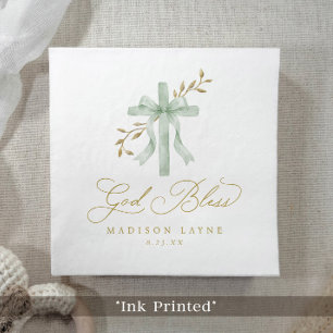 Baptism Communion Gold God Bless Bow Cross Napkins