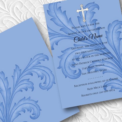 Baptism Confirmation 1st Communion Blue Acanthus