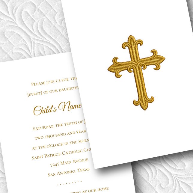 Baptism Confirmation 1st Communion Gold Cross Invitation (Creator Uploaded)