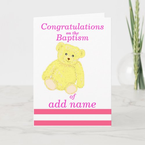 Baptism congratulations card Girl name front