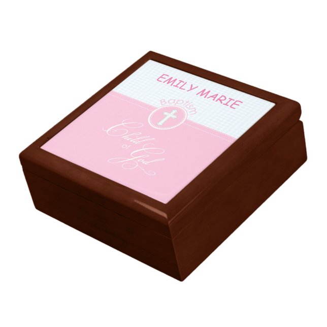 Baptism Congratulations Pink Child of God, Gift Keepsake Box (Side)