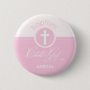 Baptism Congratulations Pink, Round Gifts Button