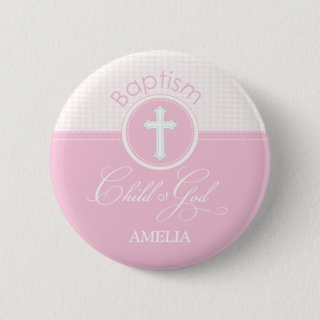 Baptism Congratulations Pink, Round Gifts Button (Front)