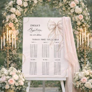 Baptism Coquette Bow and Pearl Seating Chart Foam Board