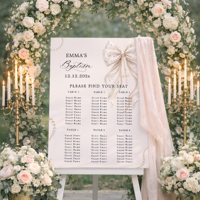 Baptism Coquette Bow and Pearl Seating Chart Foam Board (Creator Uploaded)