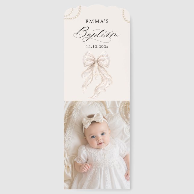 Baptism Coquette Bow with Pearl Bookmarks (Front)