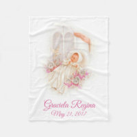 Baptism Cross Baby Girl Pink Flowers