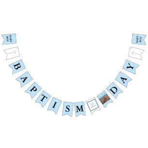 Baptism Cross Blue Black Boy Photo Bunting Flags