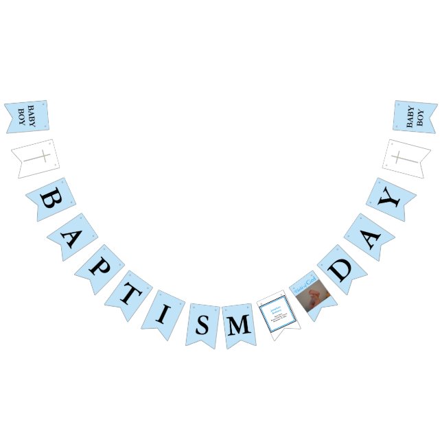 Baptism Cross Blue Black Boy Photo Bunting Flags (All)