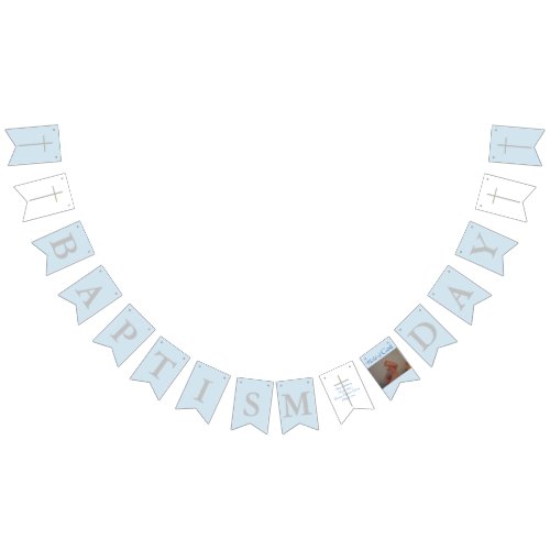 Baptism Cross Blue White Photo Bunting Banner