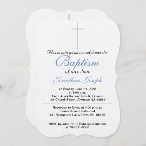 Baptism Cross Boy Blue Invitations