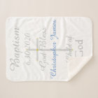 Baptism Cross Boy Blue Rattle Sherpa Blanket