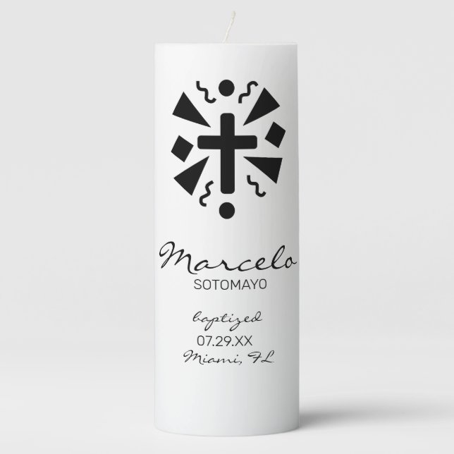 Baptism Cross Christening First Communion Monogram Pillar Candle (Front)
