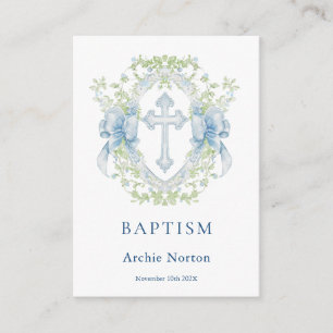Baptism Cross Crest Greenery Baby Boy  Enclosure Card