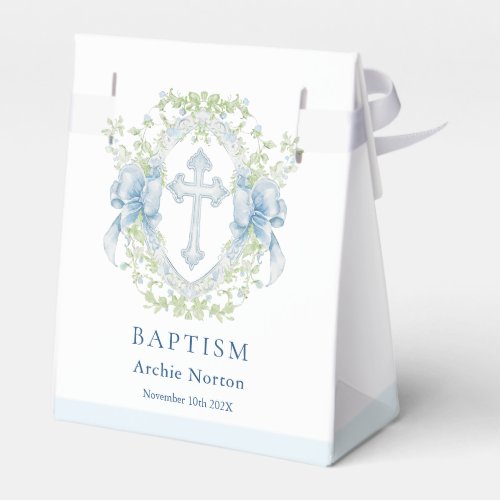 Baptism Cross Crest Greenery Baby Boy Favor Box