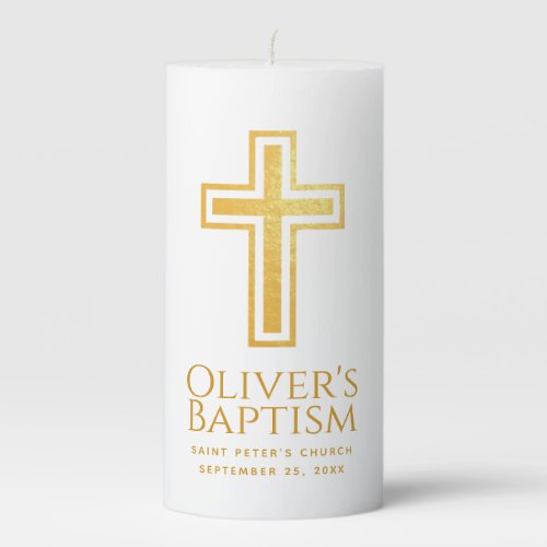Baptism Cross Faux Gold Foil Simple Elegant Pillar Candle
