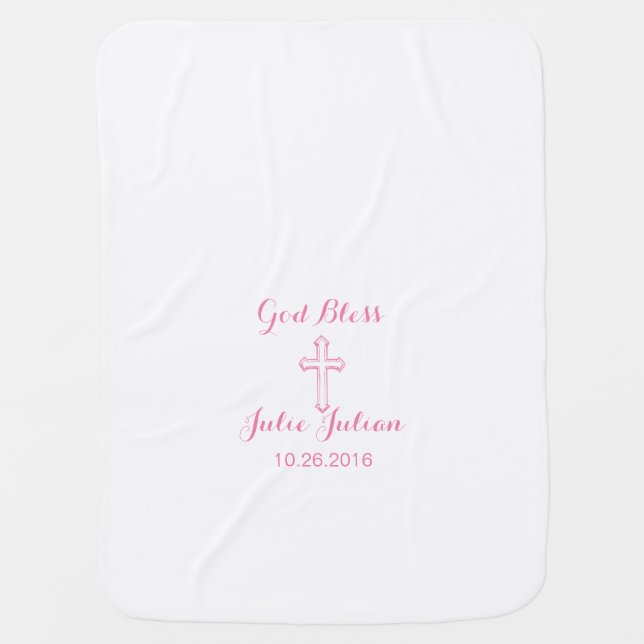 Baptism Cross Girl Personalized | Baby Blanket (Front)