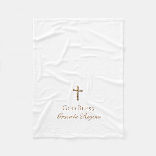 Baptism Cross Gold Crucifix Fleece Blanket