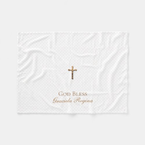 Baptism Cross Gold Crucifix Netting Fleece Blanket