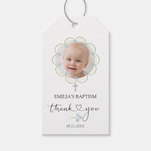 Baptism Cross Photo Thank You  Gift Tags