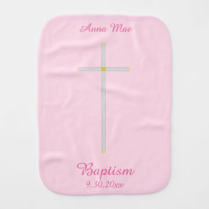 Baptism Cross Pink Baby Girl Name Burp Cloth