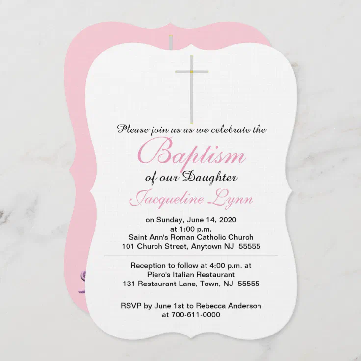 Baptism Cross Pink Baby Rattle Daughter Invitation Zazzle
