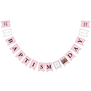 Baptism Cross Pink Black INSERT PHOTO Bunting Flags