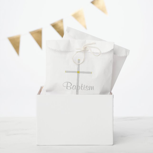 Baptism Cross White Favor Bags (Party)