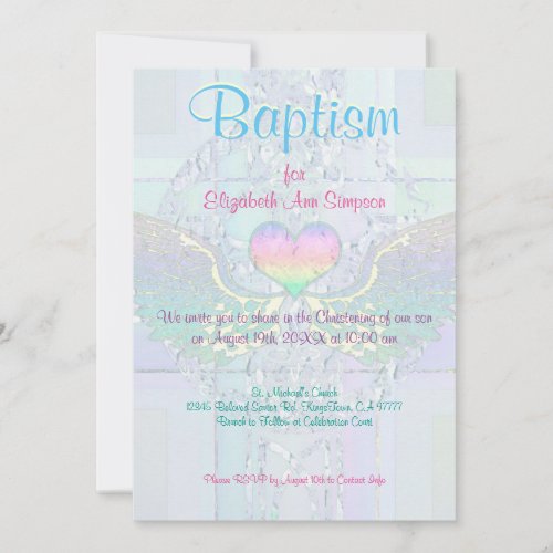Baptism  Crystal Heart Rainbow Invitation
