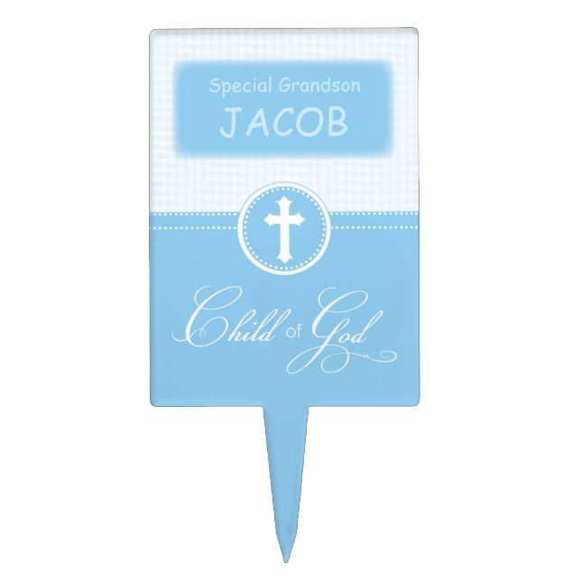 Baptism, Custom Name, Blue Child of God Cake Topper (Front)
