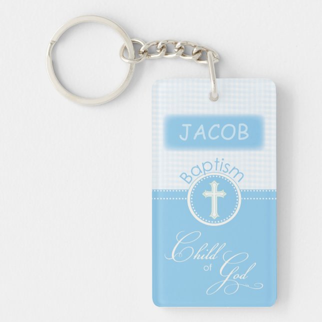 Baptism, Custom Name, Blue Child of God Keychain (Front)