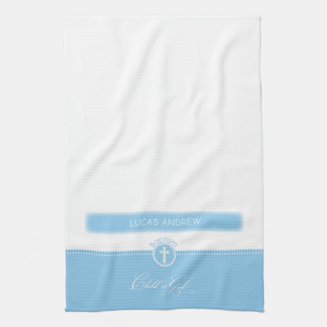 Baptism, Custom Name, Blue Child of God Kitchen Towel (Vertical)